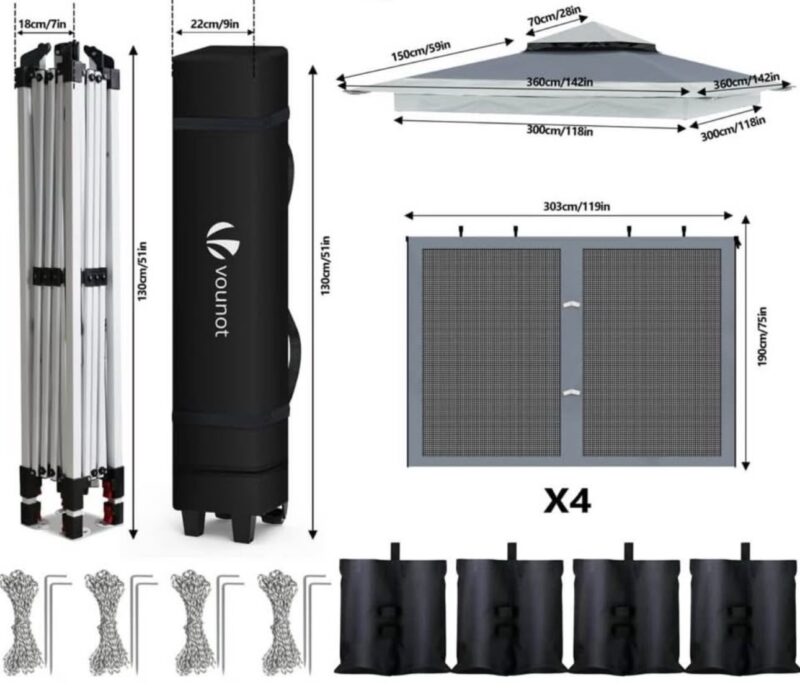 Pop Up Gazebo 3.6m x 3.6m with Mesh Sides - Image 3