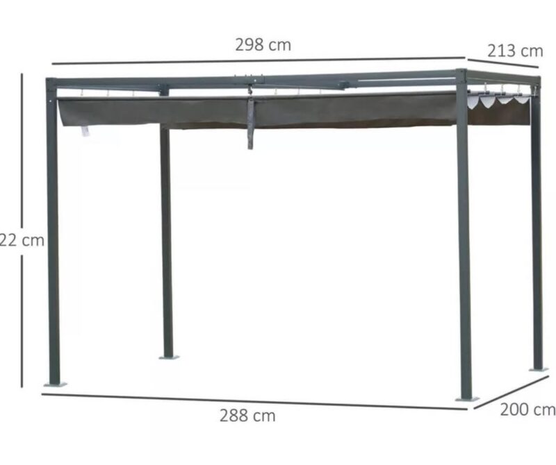 Metal Pergola 3M x 2M Patio Sun Shelter Retractable Canopy - Image 3